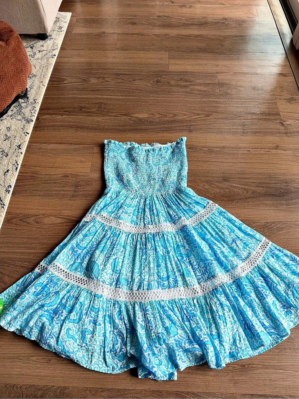 Lilly Pulitzer Strapless Smocked Dress Mini Dress Blue & White XS - WORN ONCE